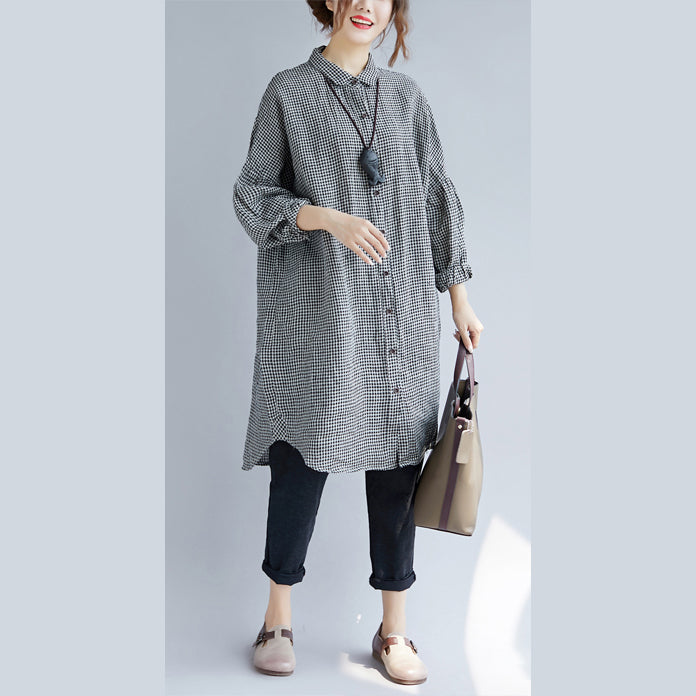 Kvinnors Oversize T-shirt Rutigt Mönster Med Nedvikt Krage 3