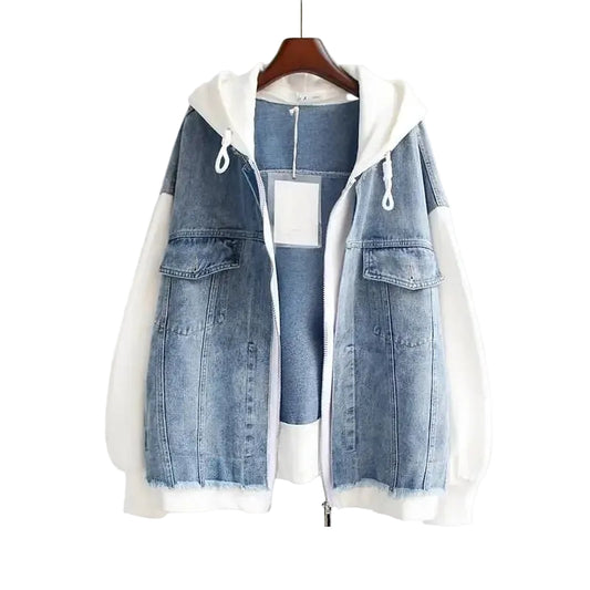 Kvinnors Oversized Jeanshuvtröja med Färgblockering 0