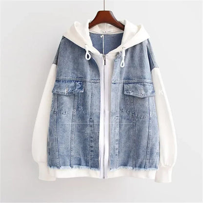 Kvinnors Oversized Jeanshuvtröja med Färgblockering 2
