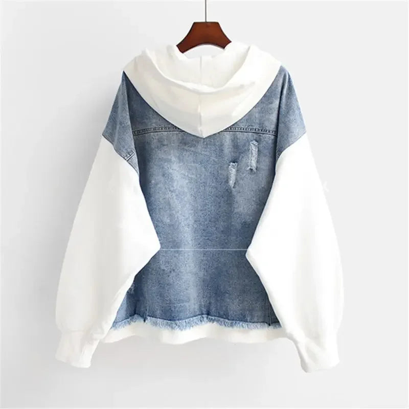 Kvinnors Oversized Jeanshuvtröja med Färgblockering 4