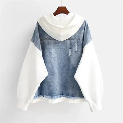Kvinnors Oversized Jeanshuvtröja med Färgblockering 4
