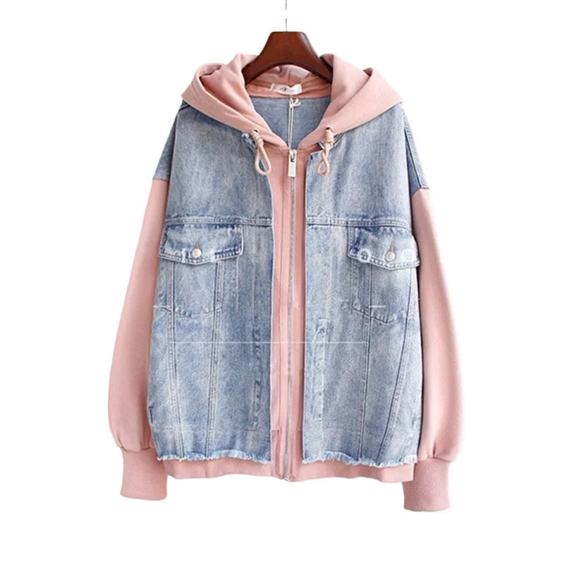 Kvinnors Oversized Jeanshuvtröja med Färgblockering 6