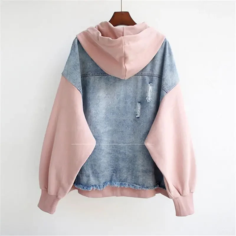 Kvinnors Oversized Jeanshuvtröja med Färgblockering 7