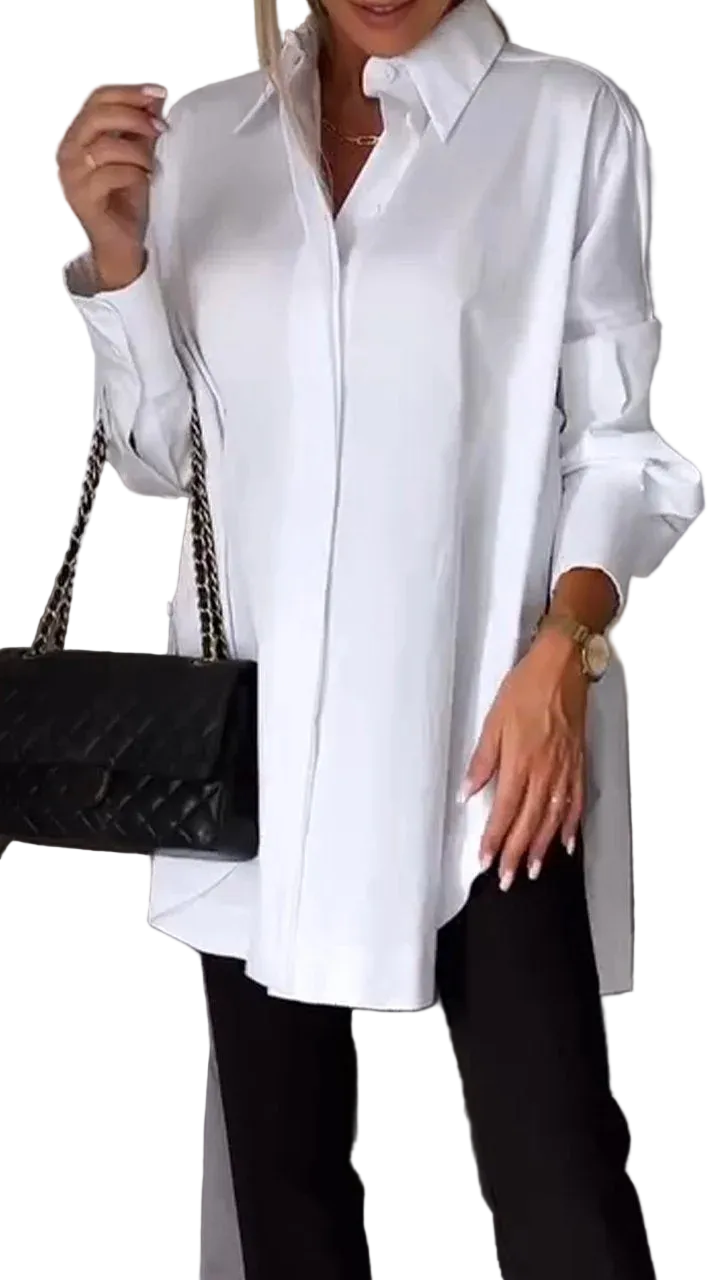 Kvinnors Oversized Skjorta Med Upprullade Ärmar Chic 0