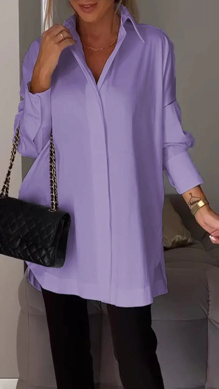 Kvinnors Oversized Skjorta Med Upprullade Ärmar Chic 1
