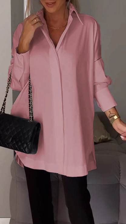 Kvinnors Oversized Skjorta Med Upprullade Ärmar Chic 2