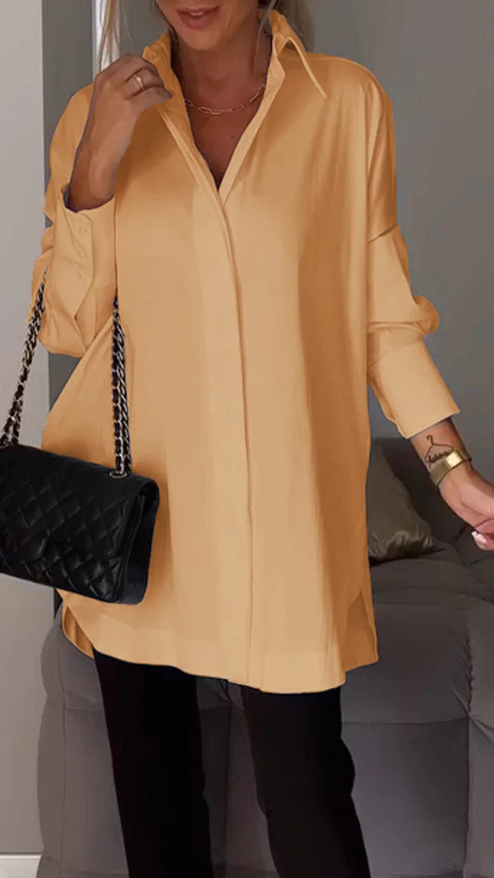 Kvinnors Oversized Skjorta Med Upprullade Ärmar Chic 3