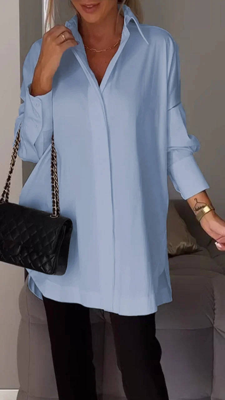 Kvinnors Oversized Skjorta Med Upprullade Ärmar Chic 4
