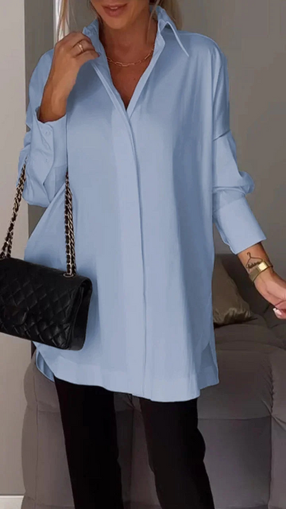 Kvinnors Oversized Skjorta Med Upprullade Ärmar Chic 4