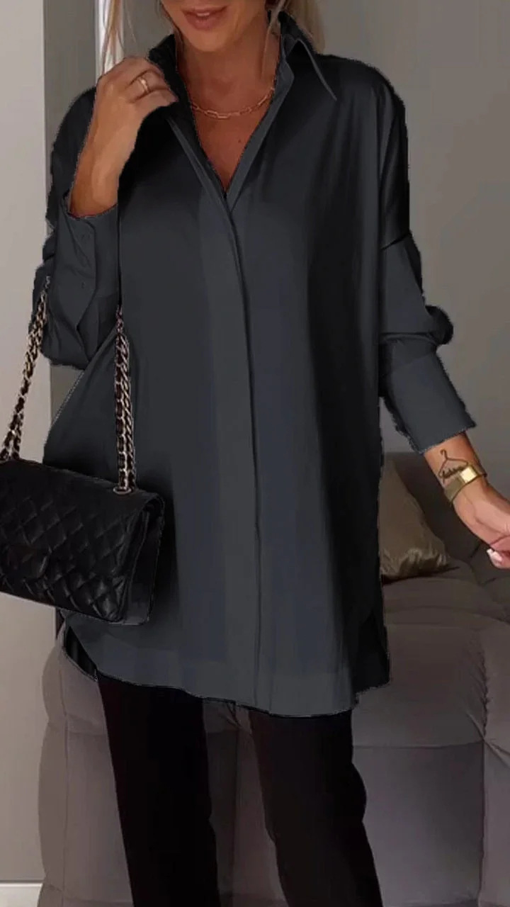 Kvinnors Oversized Skjorta Med Upprullade Ärmar Chic 5