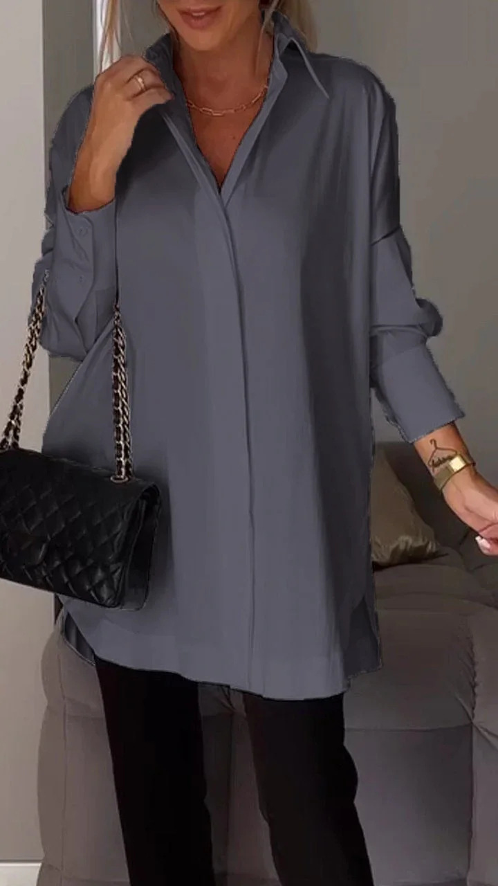 Kvinnors Oversized Skjorta Med Upprullade Ärmar Chic 6