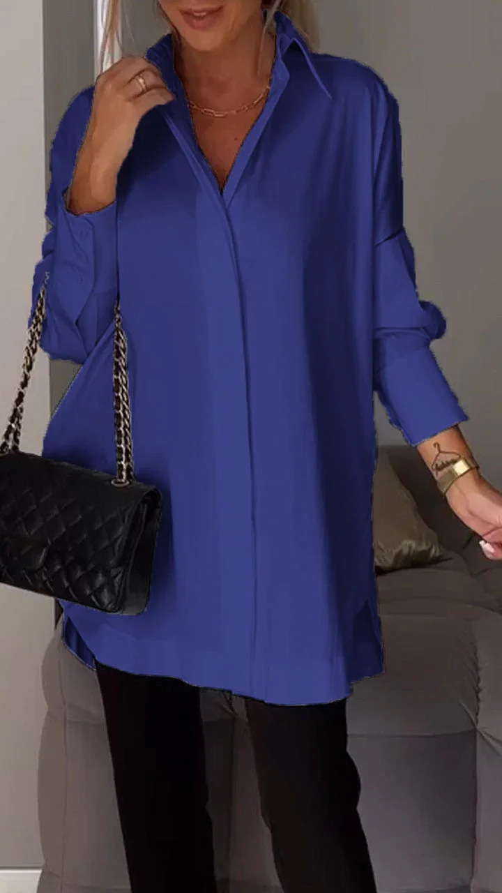 Kvinnors Oversized Skjorta Med Upprullade Ärmar Chic 7