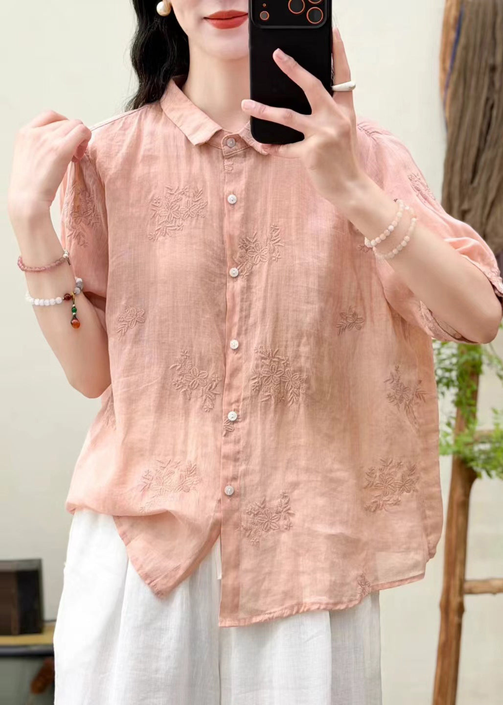 Kvinnors Oversized Topp Broderad 2
