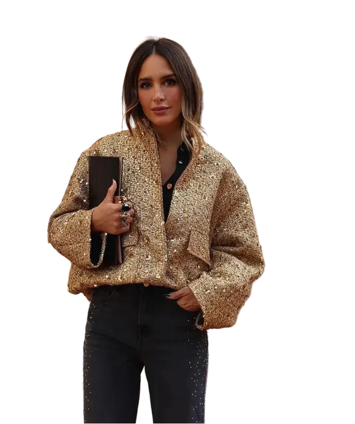 Kvinnors Paljettjacka Trendig 0