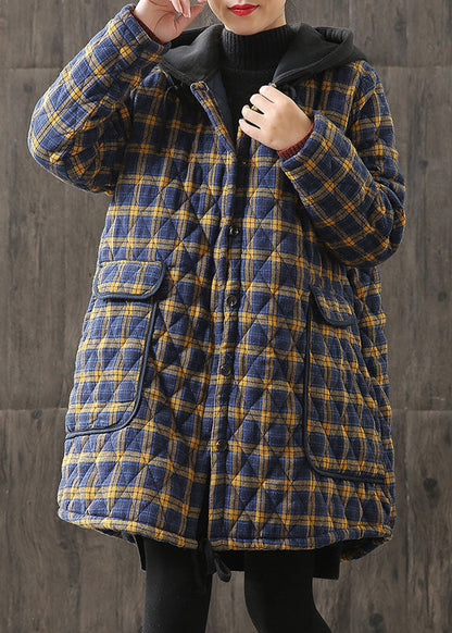 Kvinnors Parkas med Gula Huva och Rutig Design 0