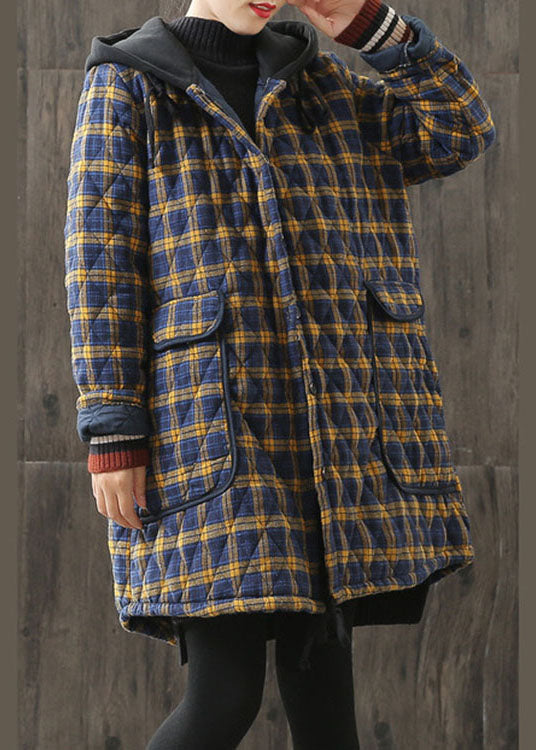 Kvinnors Parkas med Gula Huva och Rutig Design 1