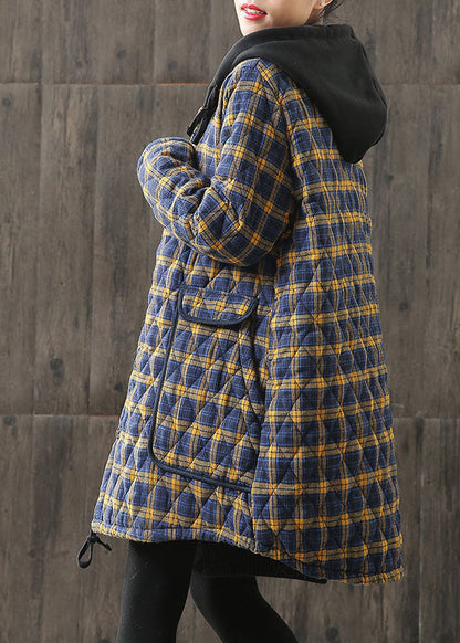 Kvinnors Parkas med Gula Huva och Rutig Design 2