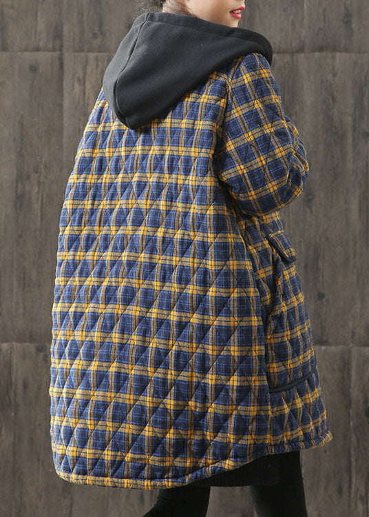 Kvinnors Parkas med Gula Huva och Rutig Design 3