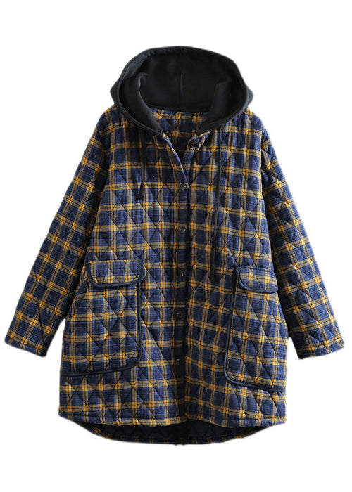 Kvinnors Parkas med Gula Huva och Rutig Design 4