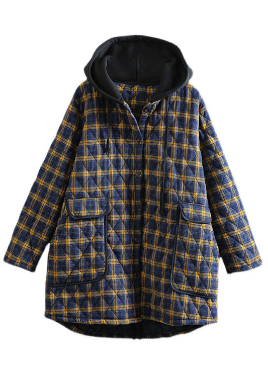Kvinnors Parkas med Gula Huva och Rutig Design 4