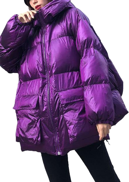 Kvinnors Parkas med Huva och Fickor Trendig Vinterjacka 0