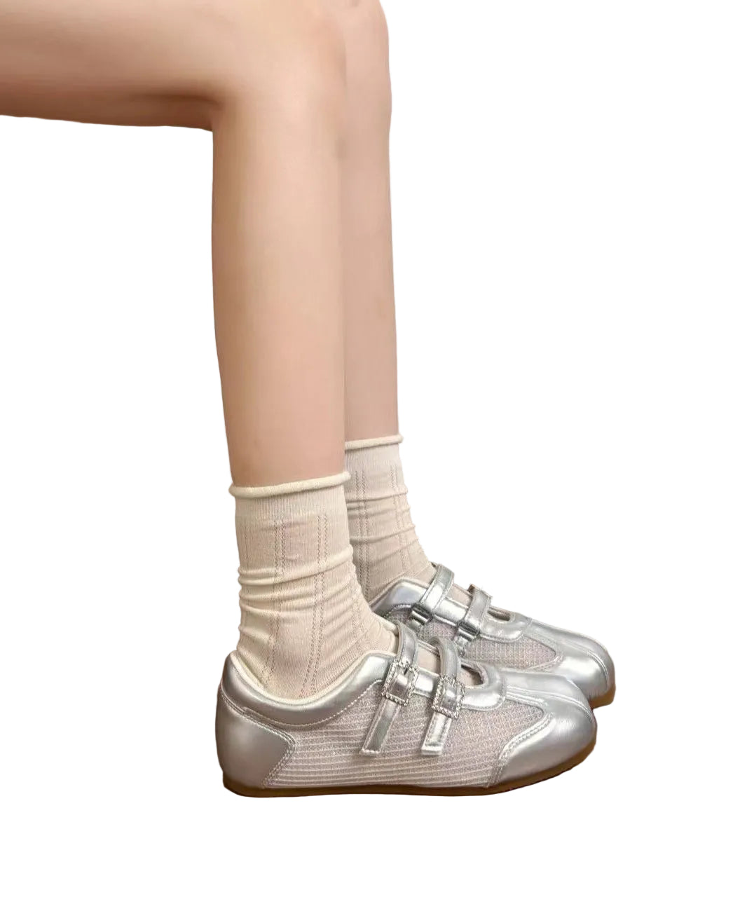 Kvinnors Platta Skor i Silver Mesh Design 0