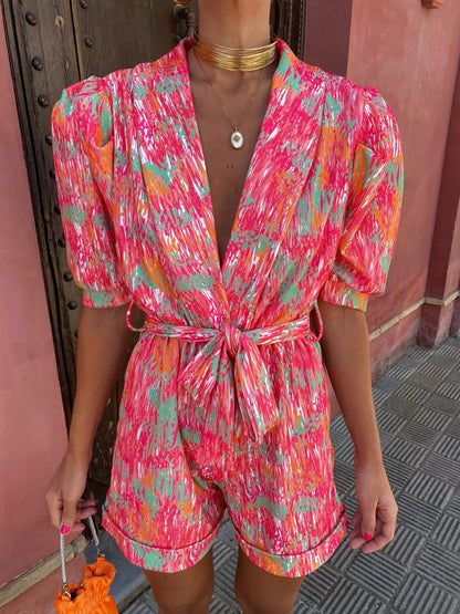 Kvinnors Playsuit med Puffärmar och Bälte 1