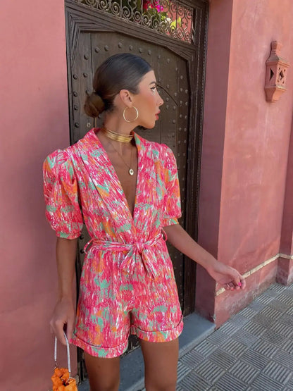 Kvinnors Playsuit med Puffärmar och Bälte 2