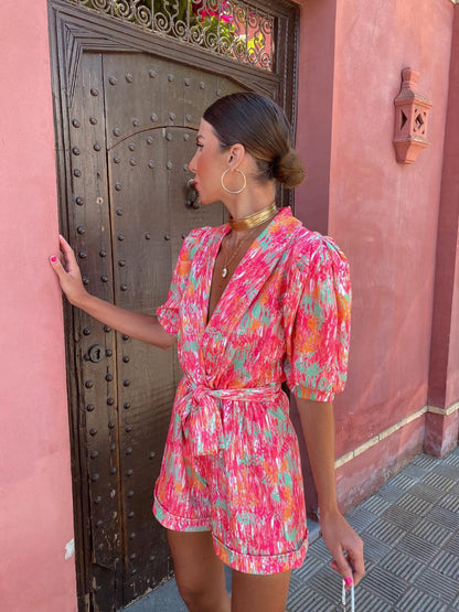 Kvinnors Playsuit med Puffärmar och Bälte 3