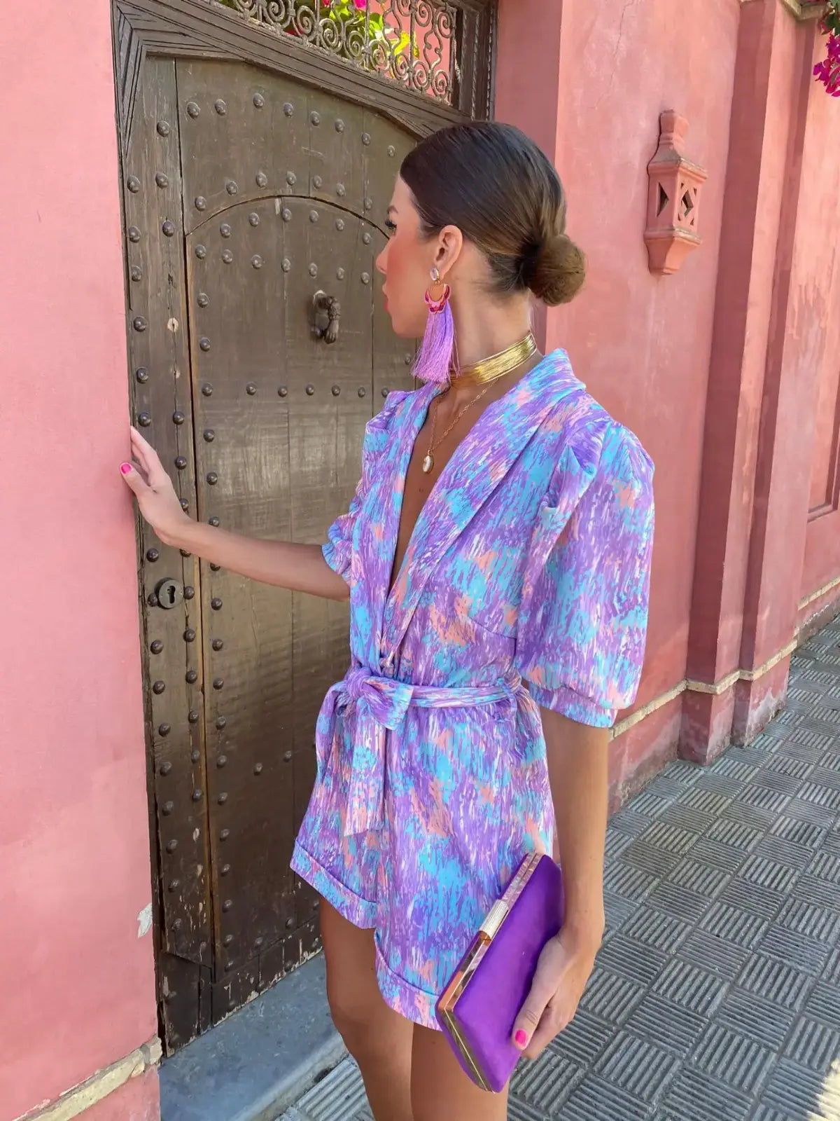 Kvinnors Playsuit med Puffärmar och Bälte 8