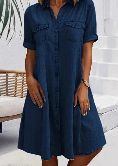 Kvinnors Plus Size Klänning med Peter Pan Krage och Fickor 1