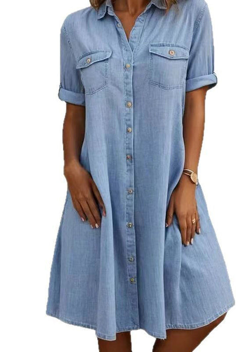 Kvinnors Plus Size Klänning med Peter Pan Krage och Fickor 4