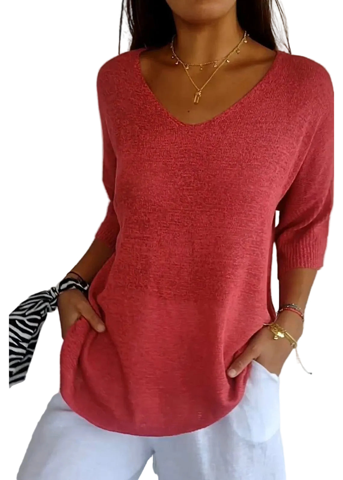 Kvinnors Plus Size Topp med V-ringning 0
