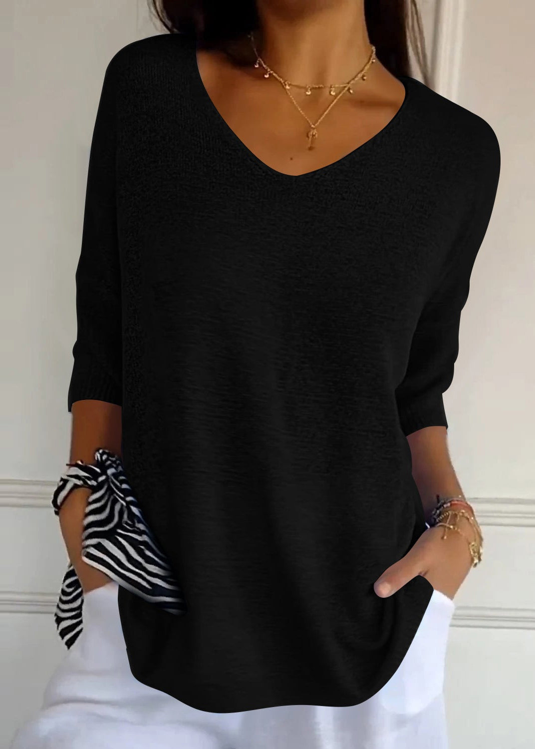 Kvinnors Plus Size Topp med V-ringning 2