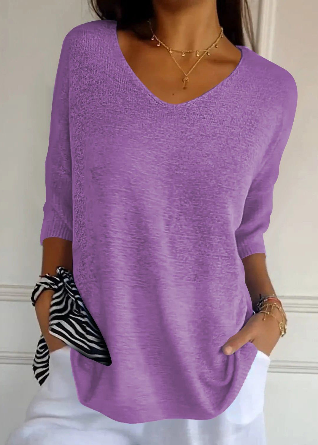 Kvinnors Plus Size Topp med V-ringning 3