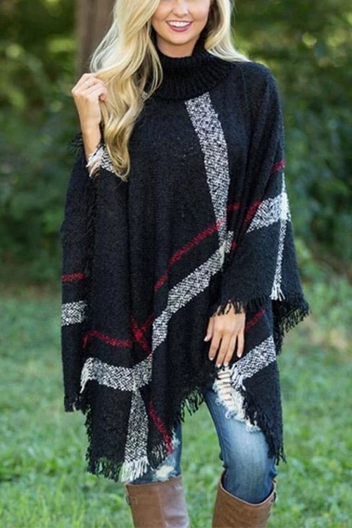 Kvinnors Ponchotröja med Tofsar och Färgblock 8