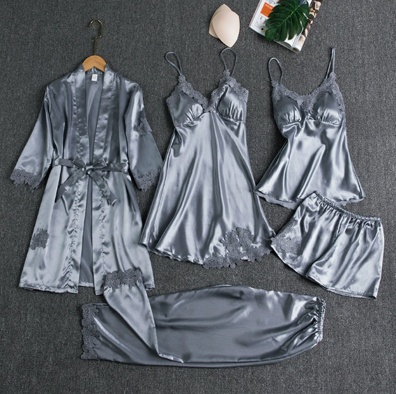 Kvinnors Pyjamas Set Knäppning Stilren 9