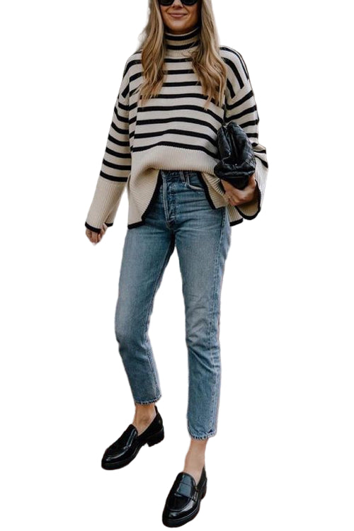 Kvinnors Randig Tröja med Sidosplit 0