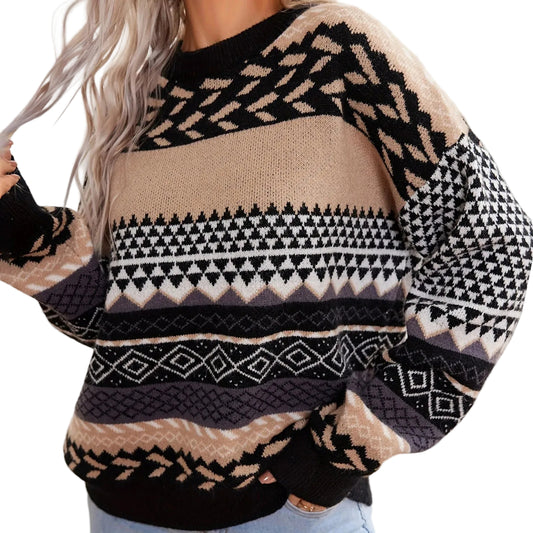 Kvinnors Retro Pullover Med Kontrastdesign 0