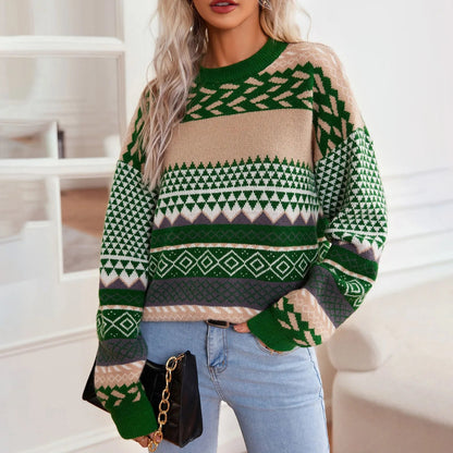 Kvinnors Retro Pullover Med Kontrastdesign 1