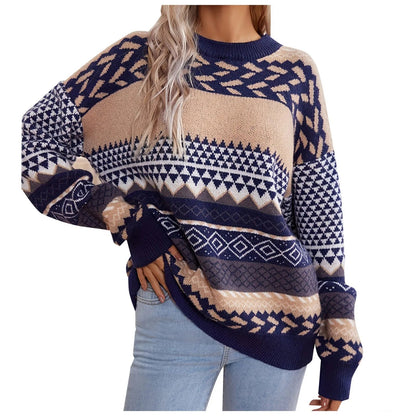 Kvinnors Retro Pullover Med Kontrastdesign 3