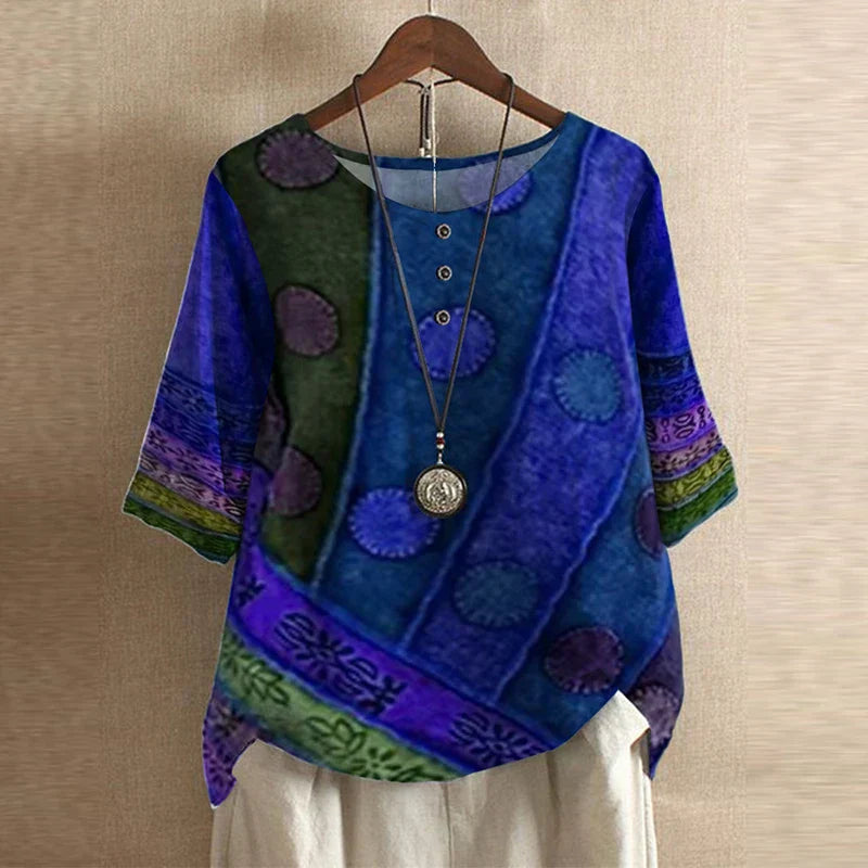 Kvinnors Retroinspirerad Blus Med Blommönster 4