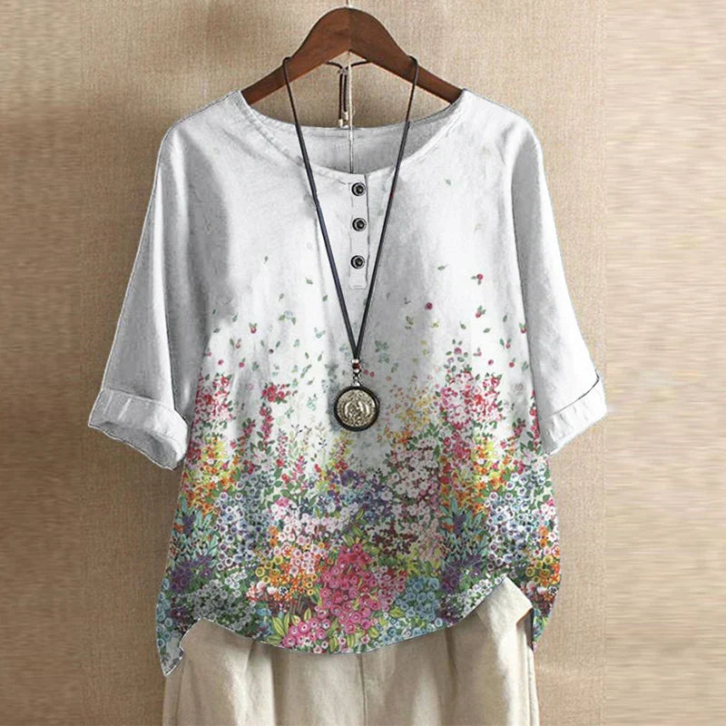Kvinnors Retroinspirerad Blus Med Blommönster 6