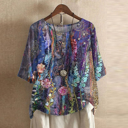 Kvinnors Retroinspirerad Blus Med Blommönster 8