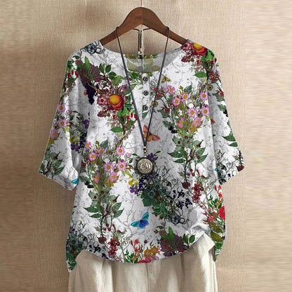 Kvinnors Retroinspirerad Blus Med Blommönster 9