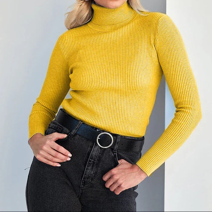 Kvinnors Ribbad Tröja med Polokrage 2