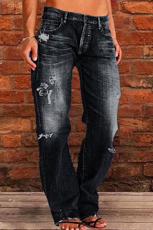 Kvinnors Rippade Jeans med Knapp och Fickor 3
