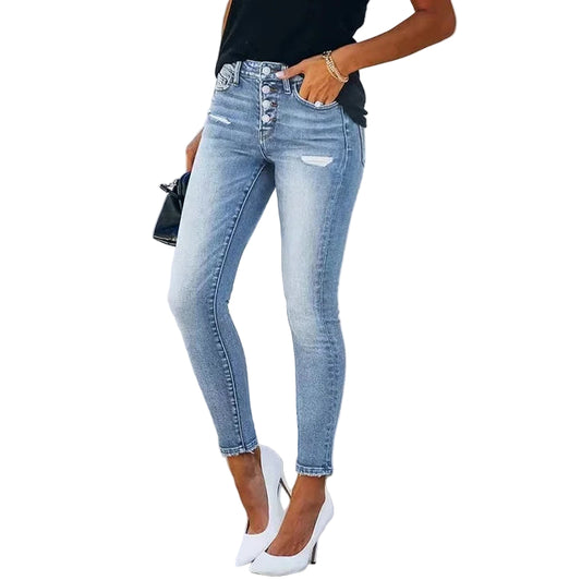 Kvinnors Rippade Slim Fit Jeans 0