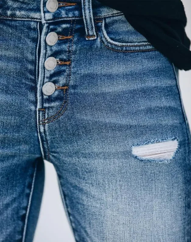 Kvinnors Rippade Slim Fit Jeans 4