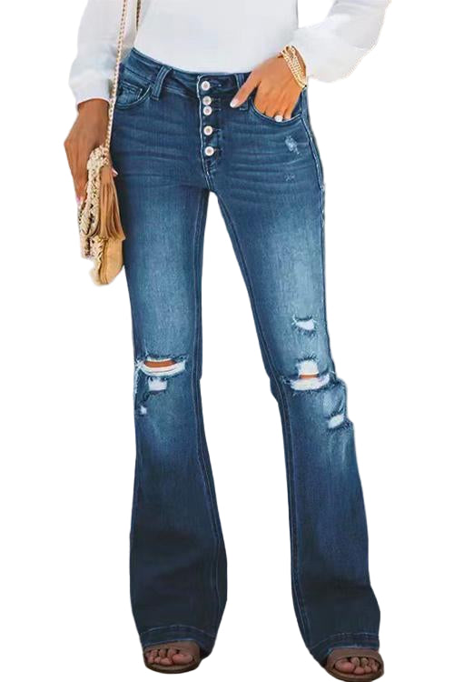 Kvinnors Ripped Jeans Flare Bottoms 0